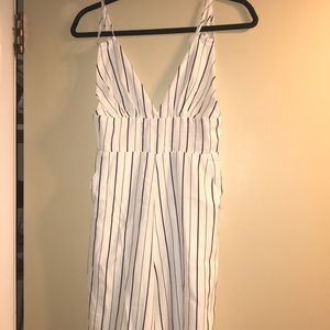 Navy blue and white striped jumpsuit